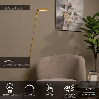 Lucide LAVALE - Lampadaire / lampe de lecture - LED Dim. - 1x3W 2700K - Jaune Ocre